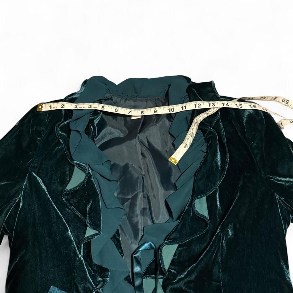 Y2K Tapemeasure Teal Emerald Velvet Ruffle Tie-Front Blazer Jacket Size 4 - Picture 7 of 11